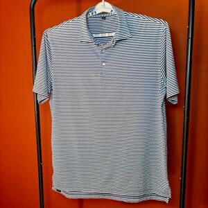 Peter Millar Navy and White Striped Polo